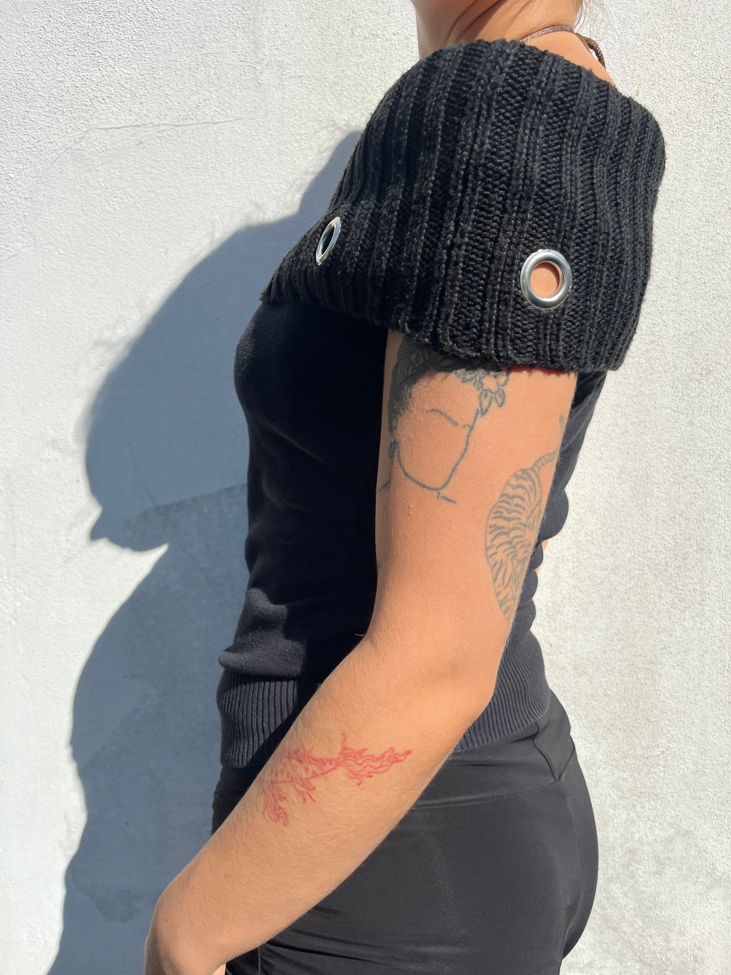 black bardot eyelet top