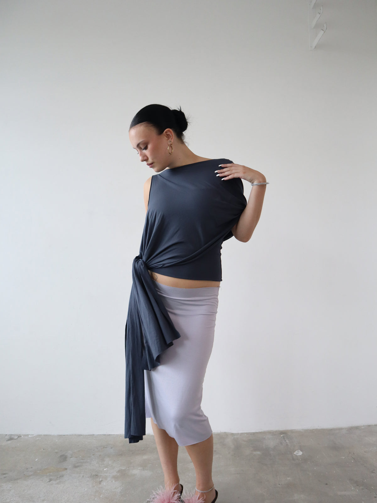 drape top in charcoal