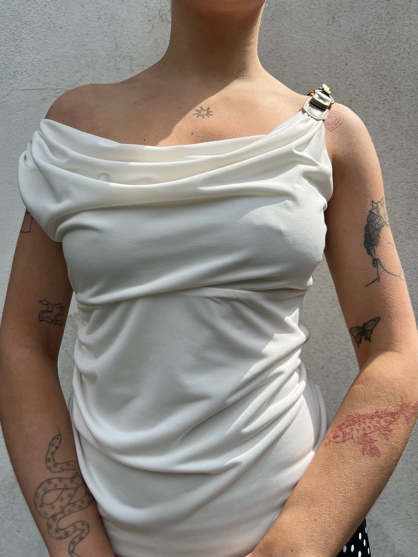 white cowl neck top