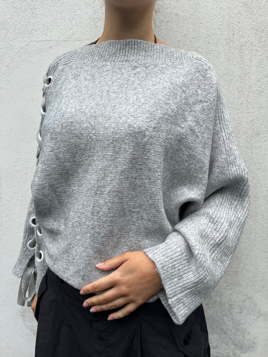grey eyelet knit