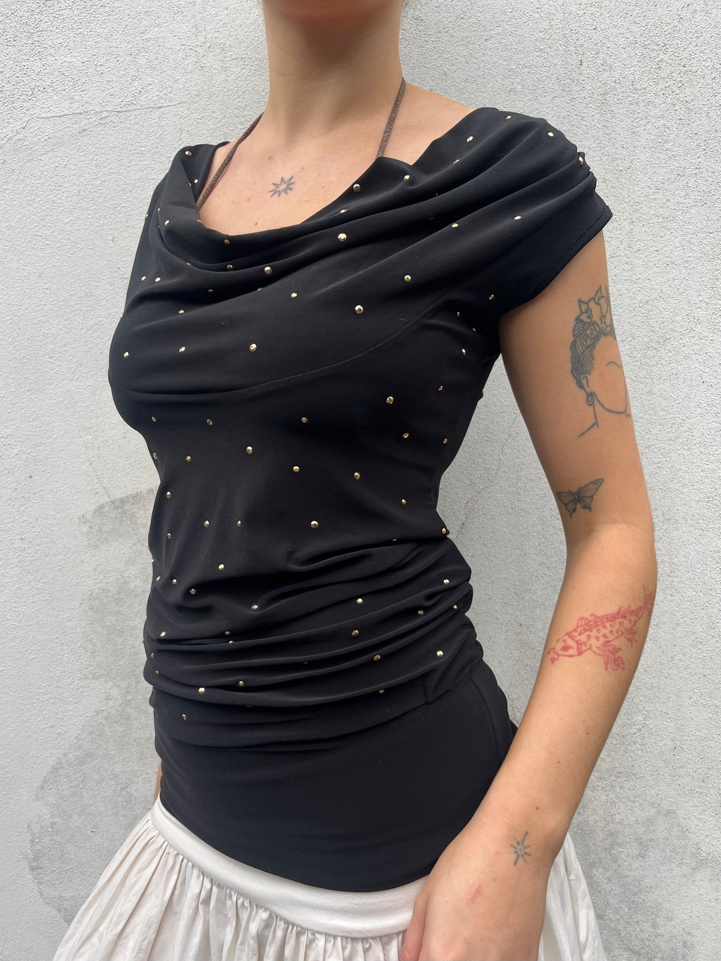 black stud cowl neck top