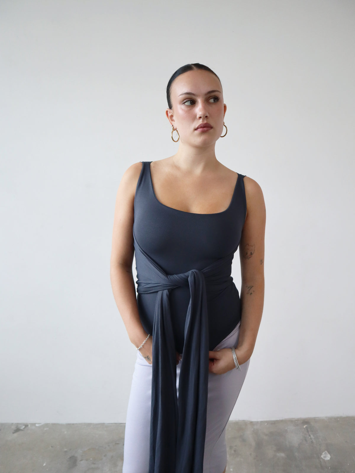 drape top in charcoal