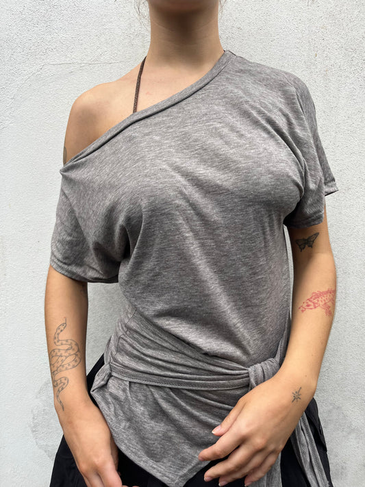 grey asymmetric wrap t shirt
