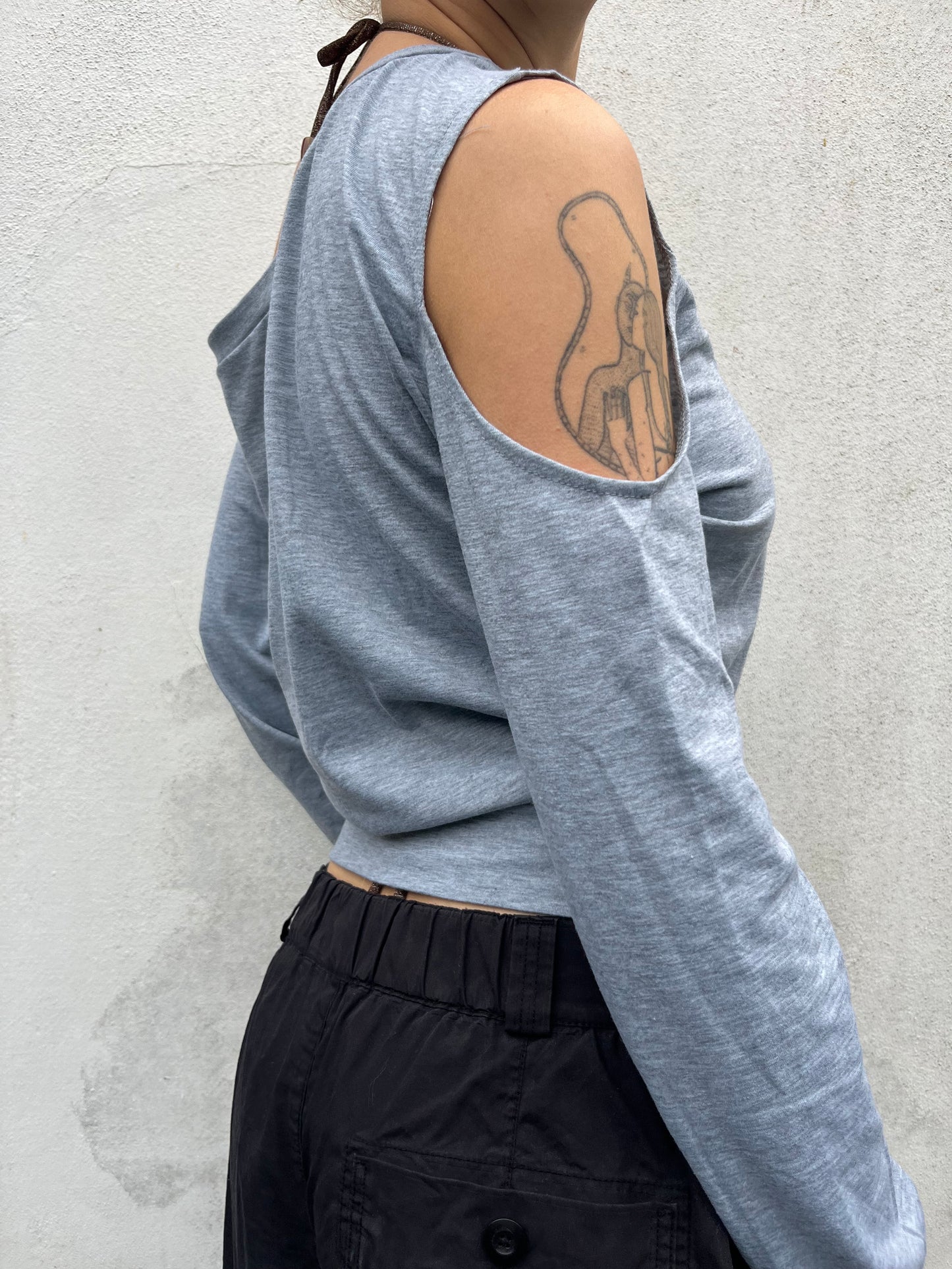 grey asymmetric jumper top