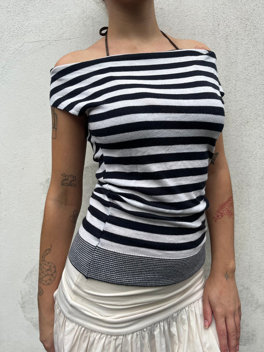 black and white stripy top