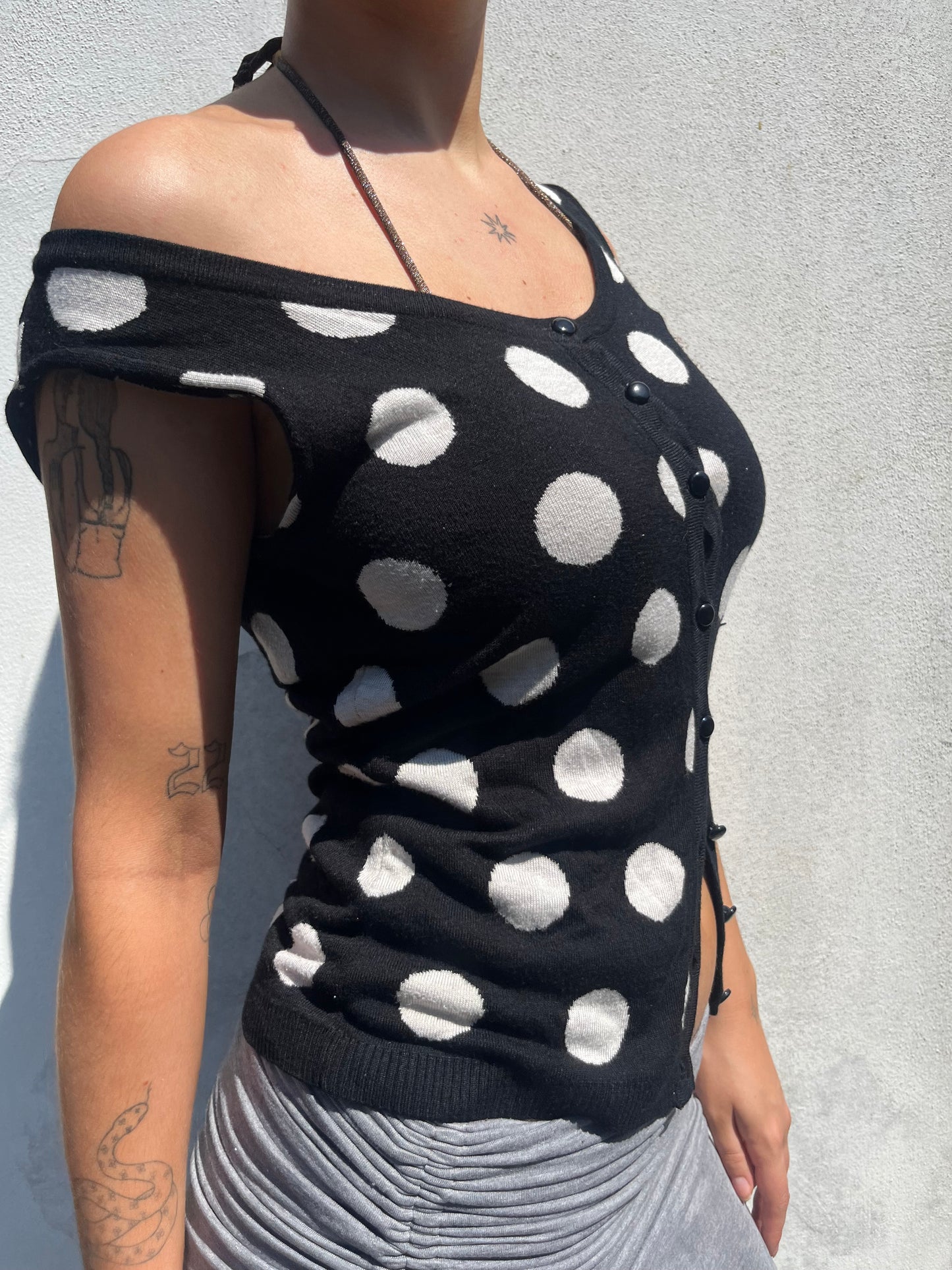 polka dot button top