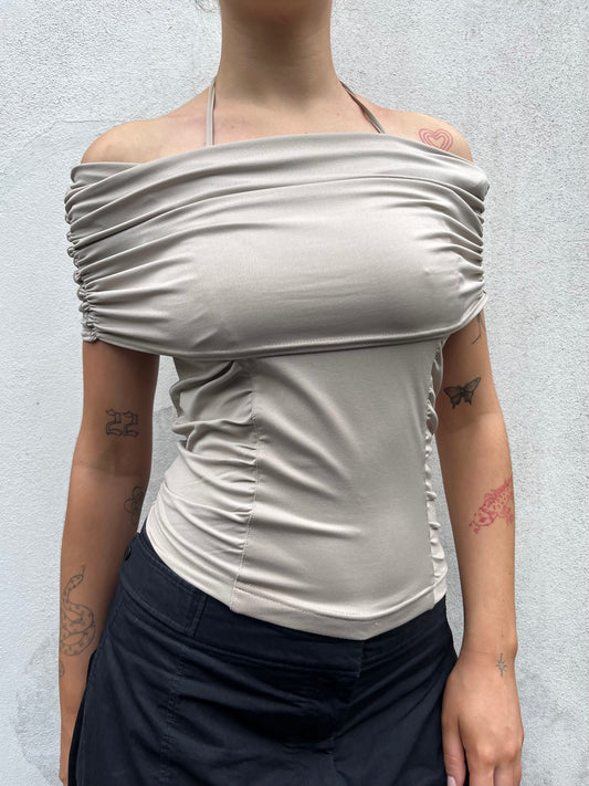 beige off the shoulder top