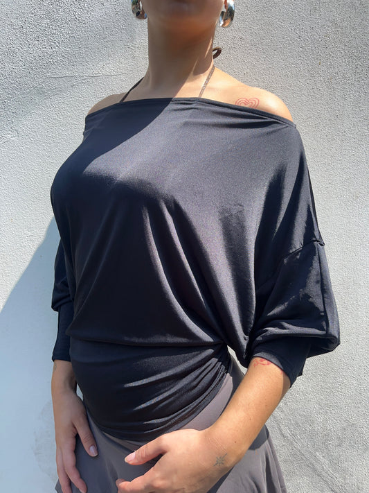 black slinky batwing top