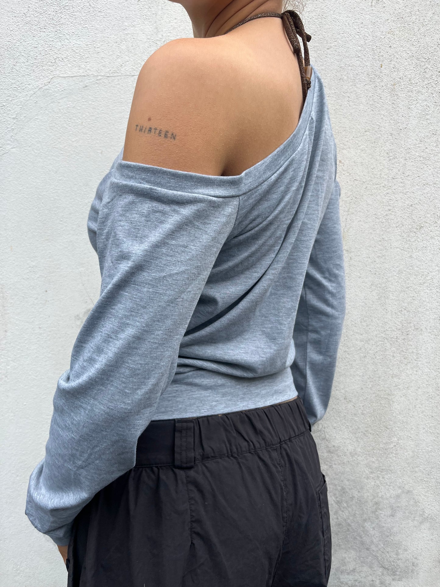 grey asymmetric jumper top