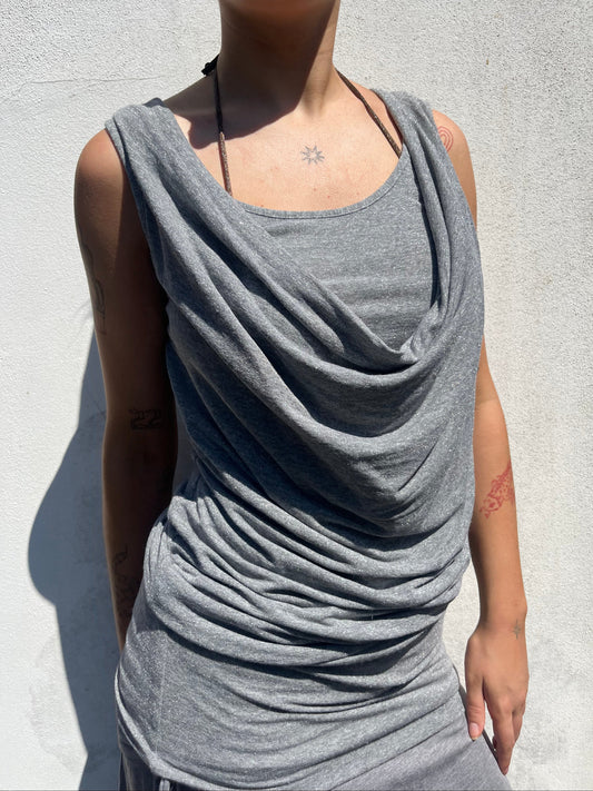 sparkly grey cowl neck top