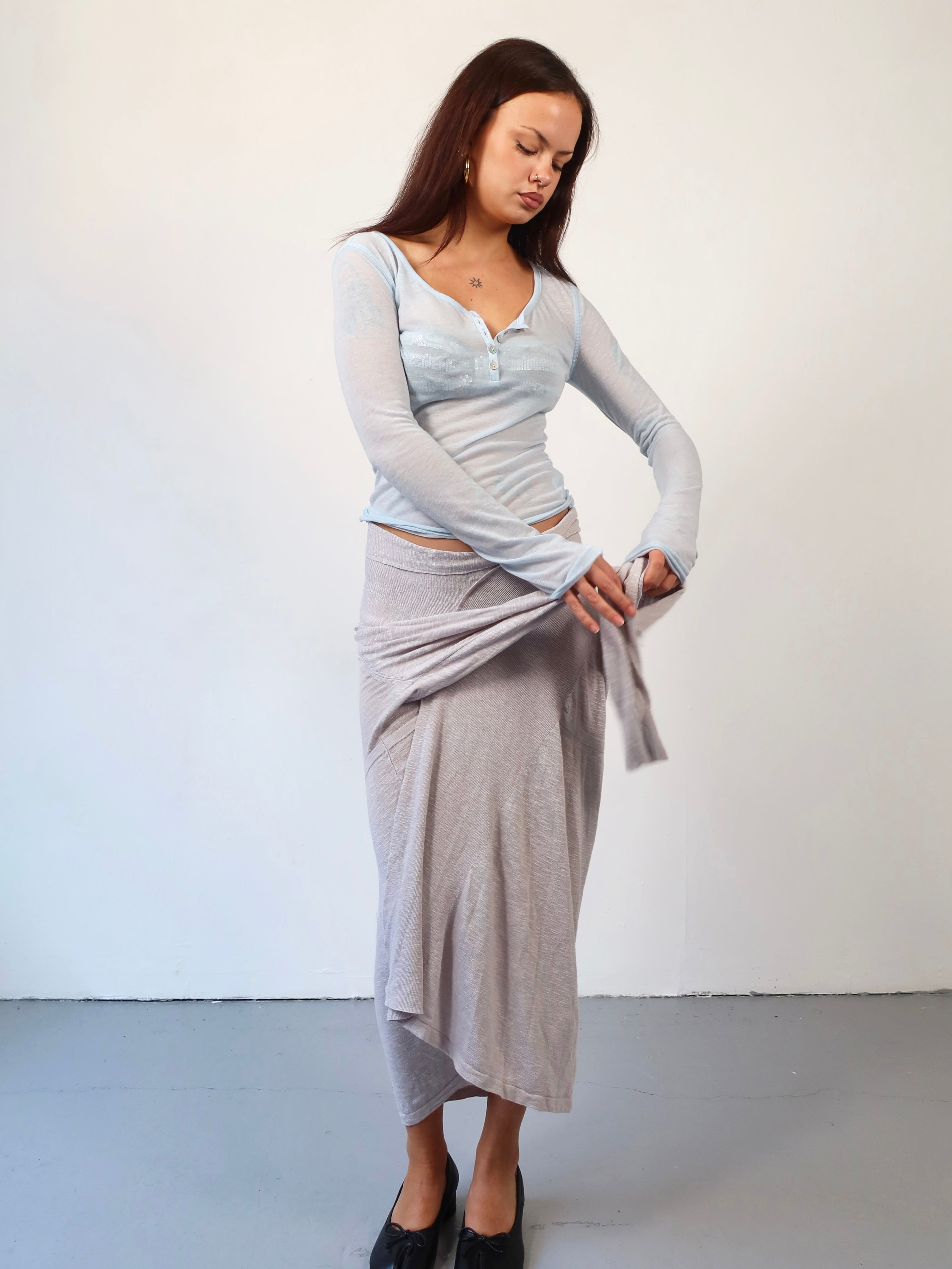 grey knit wrap skirt