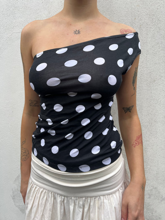 polka dot one shoulder top