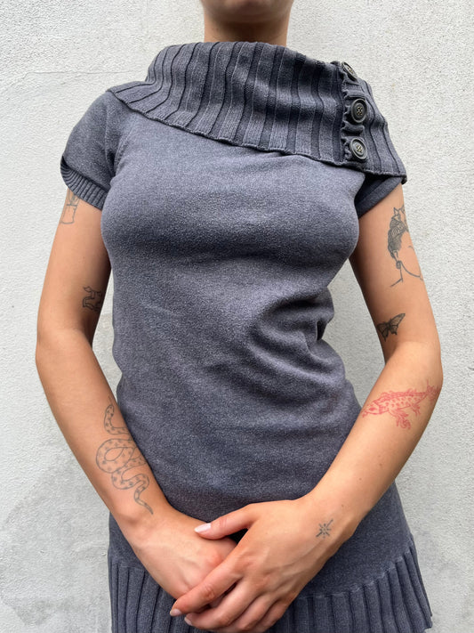 blue knit top