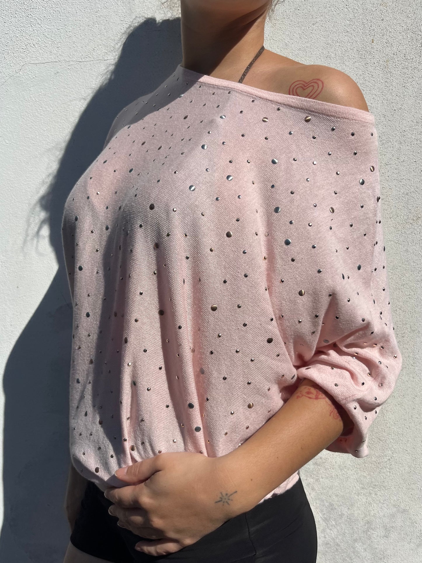 pink stud knit top
