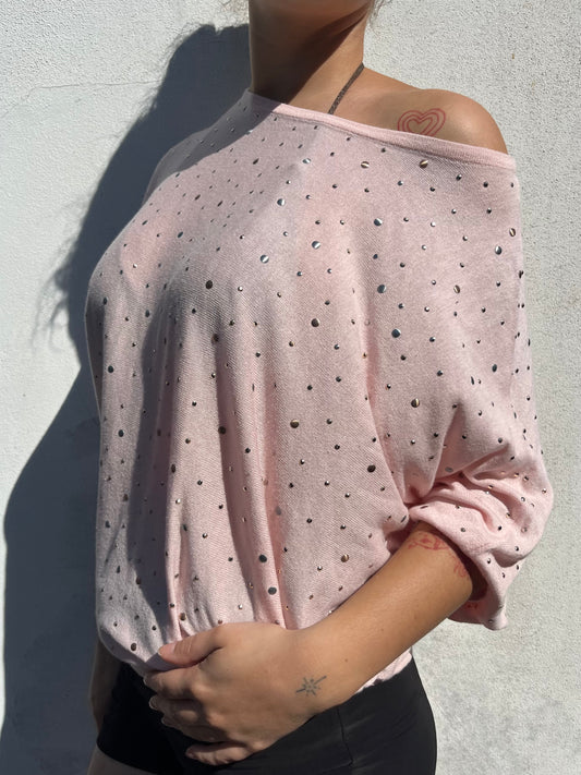 pink stud knit top