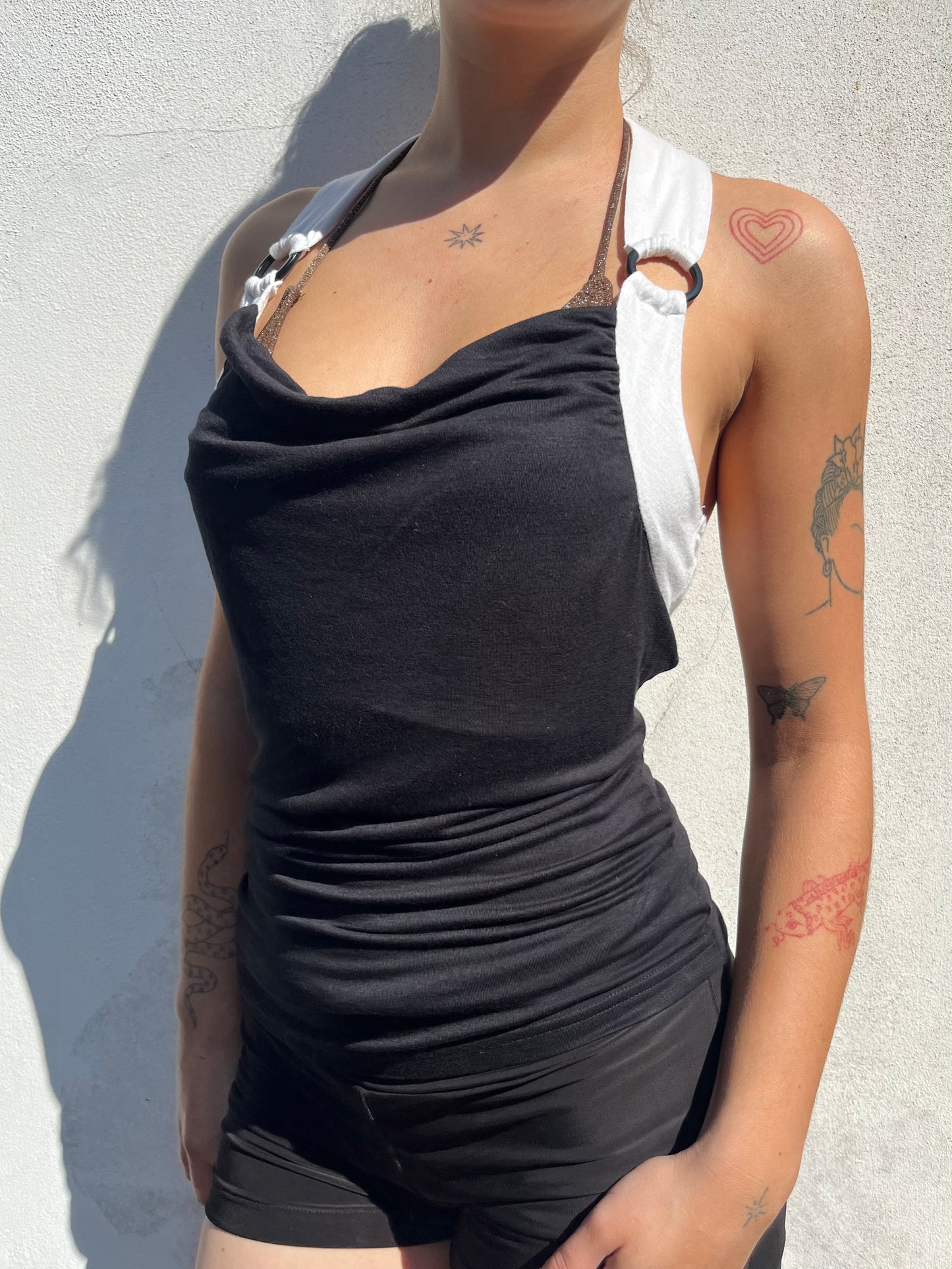 black and white halter neck top