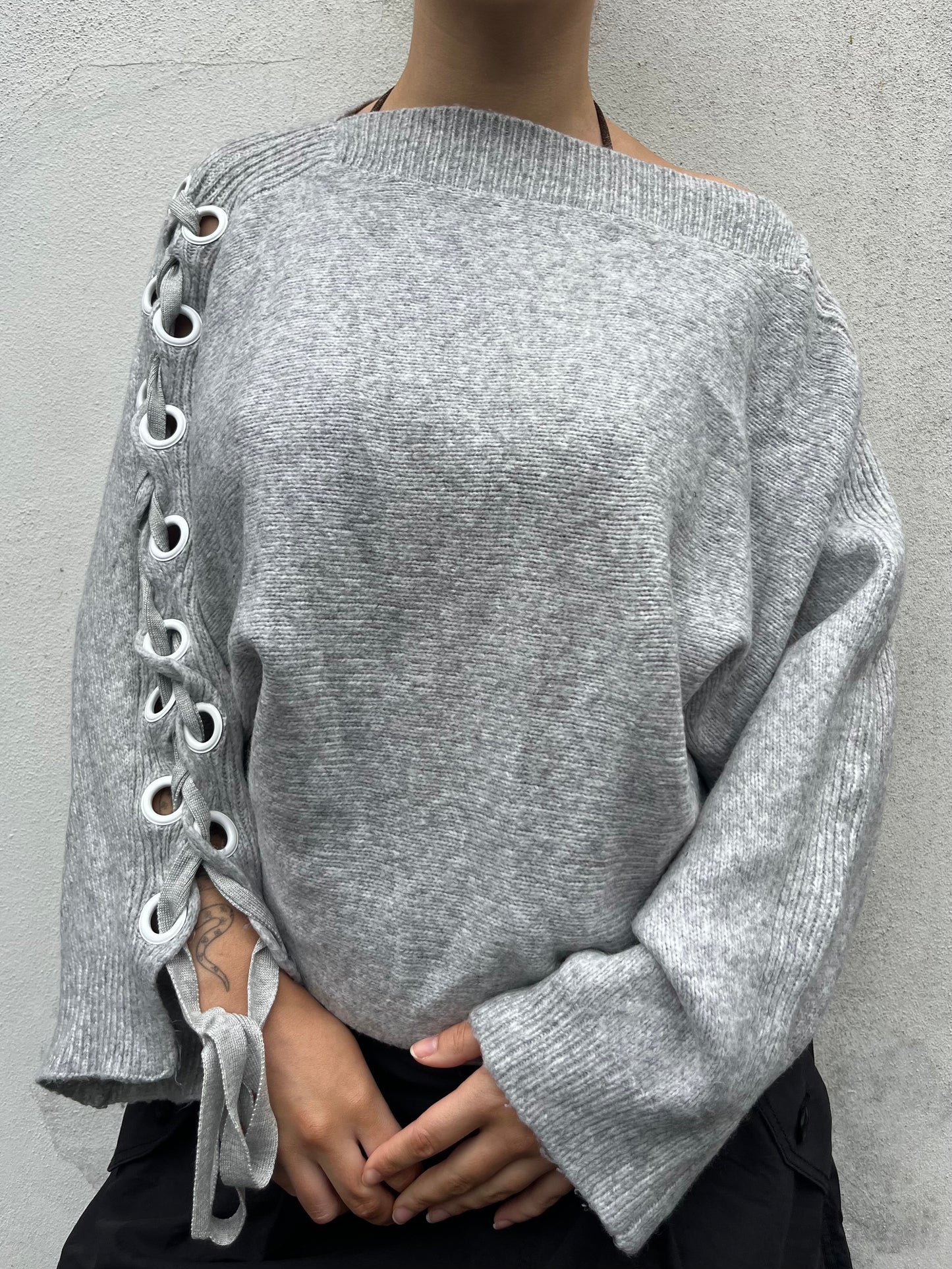 grey eyelet knit