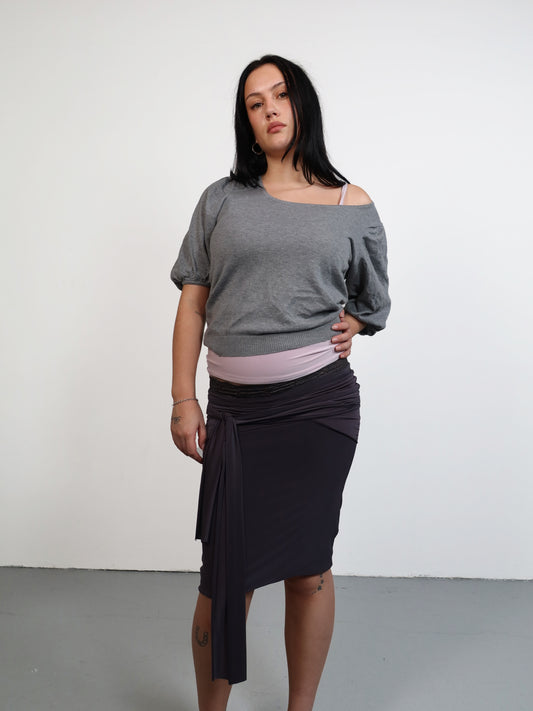 midi wrap skirt in slate