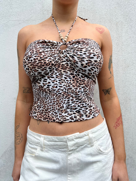 leopard slinky halter neck