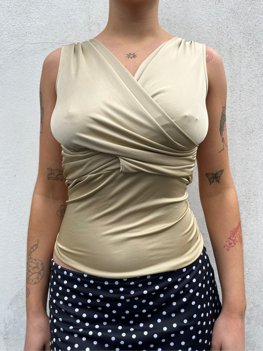 gold slinky wrap top