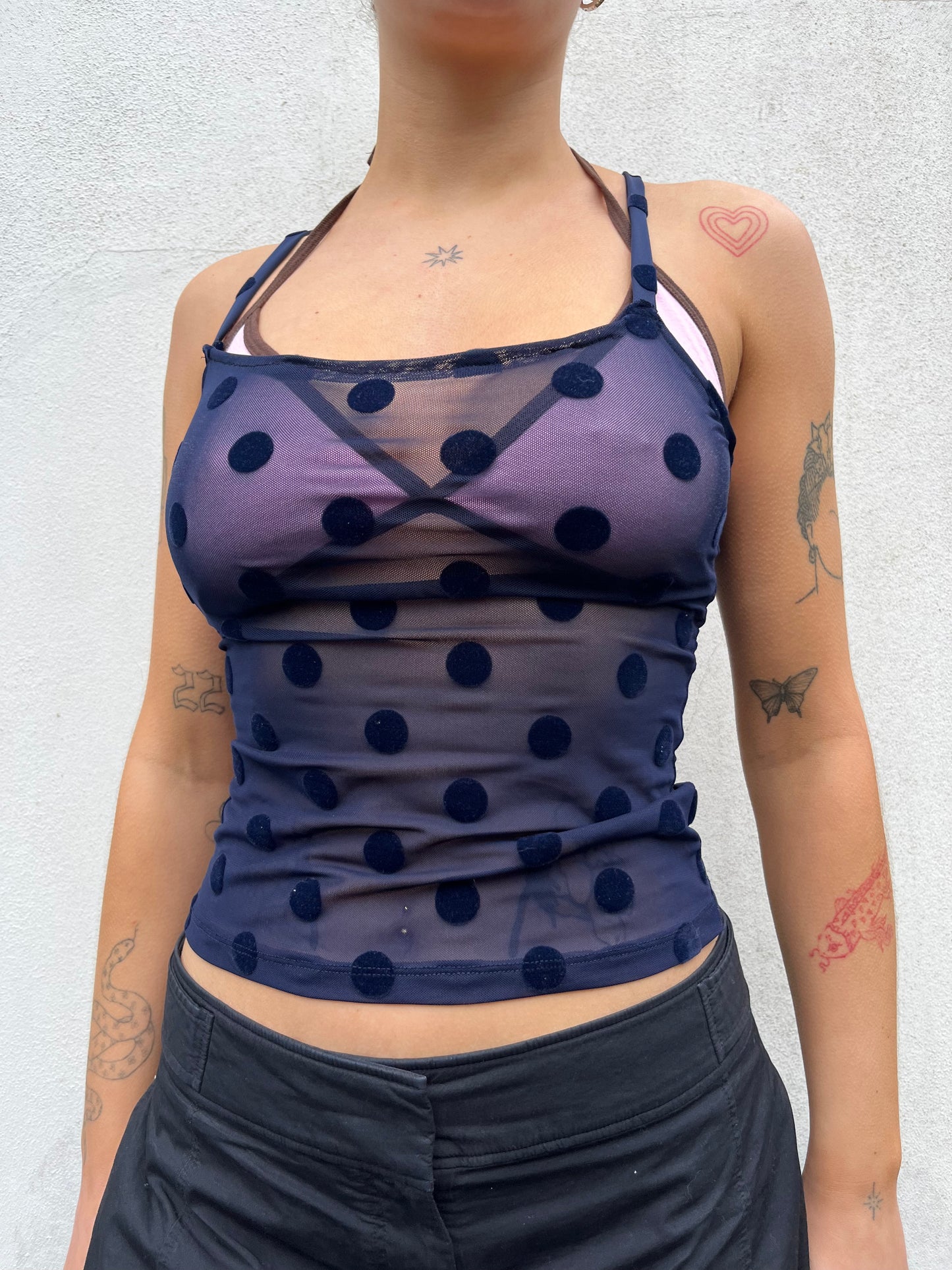 navy mesh polka dot cami
