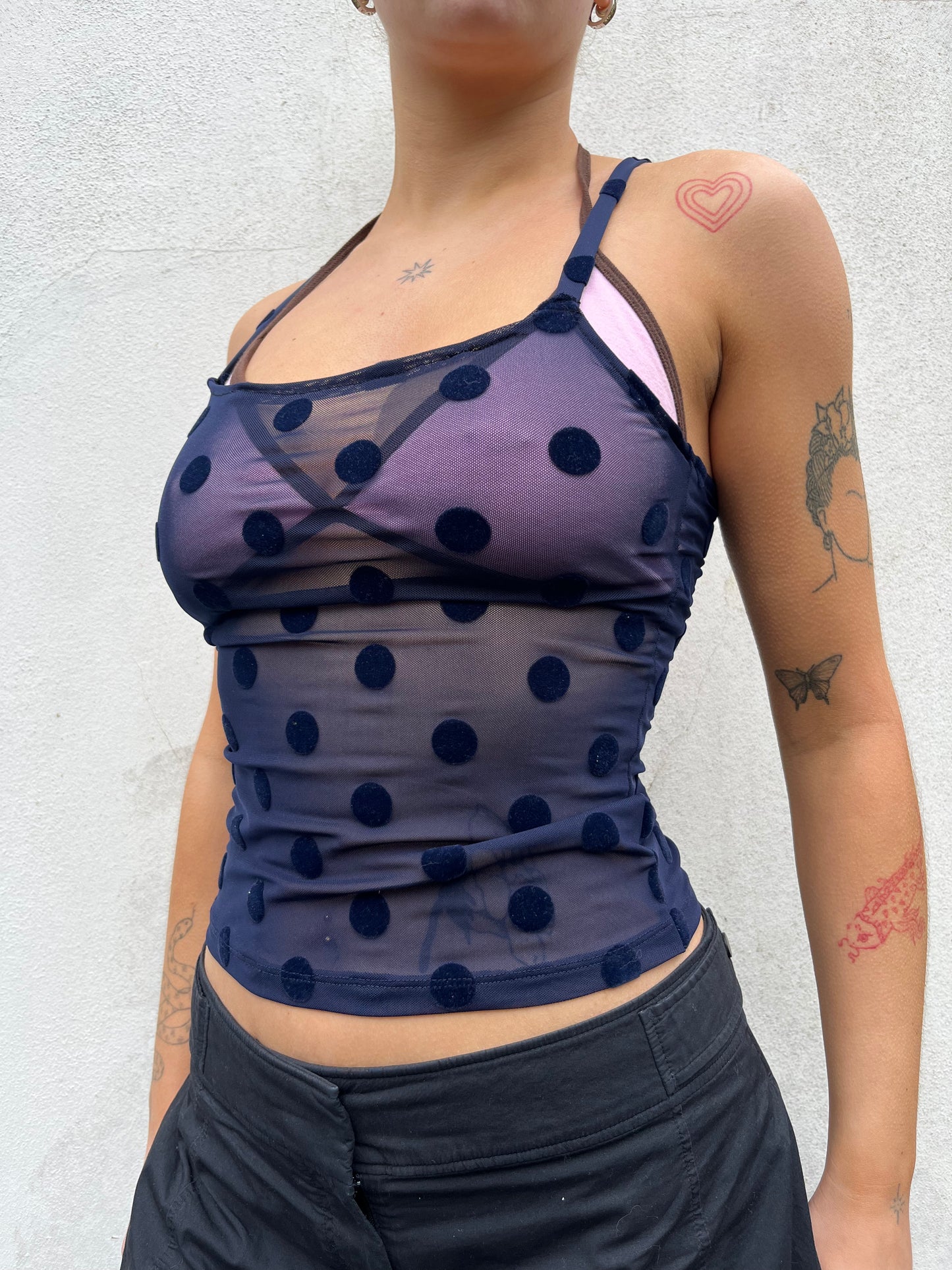 navy mesh polka dot cami