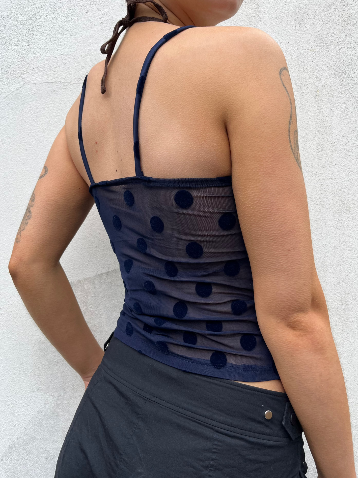 navy mesh polka dot cami