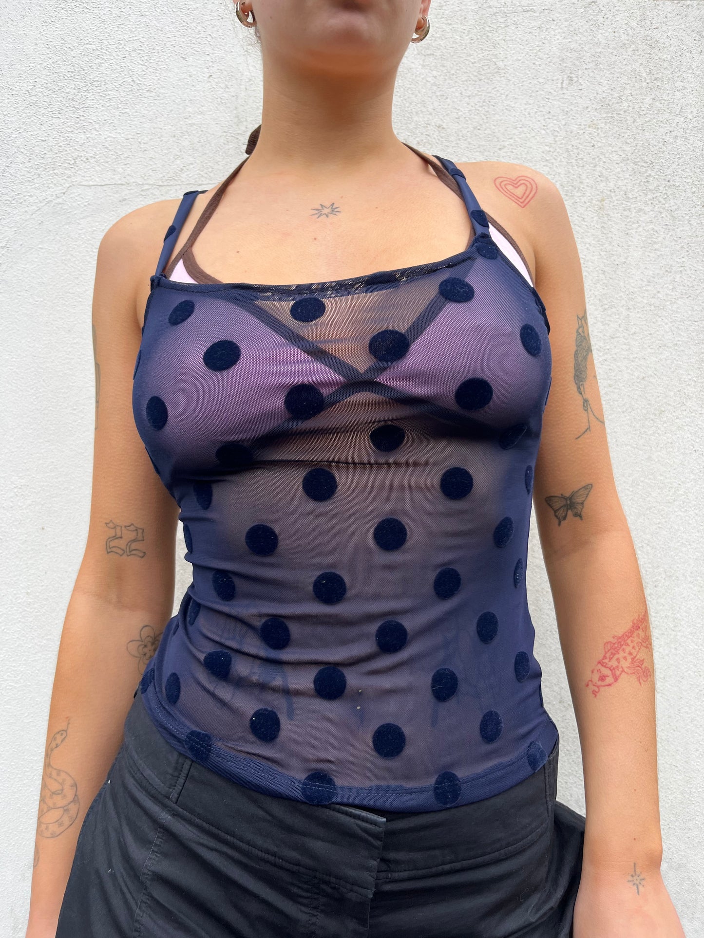 navy mesh polka dot cami