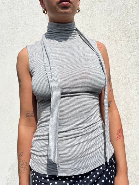 silver and white stripy halter