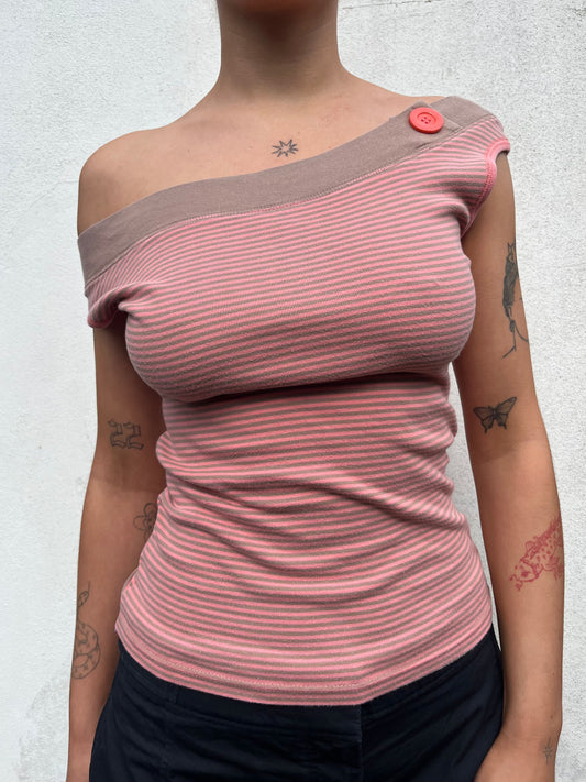 pink and brown stripy top