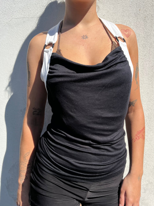black and white halter neck top