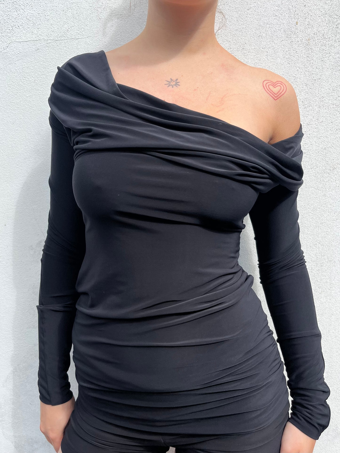 black cowl neck top