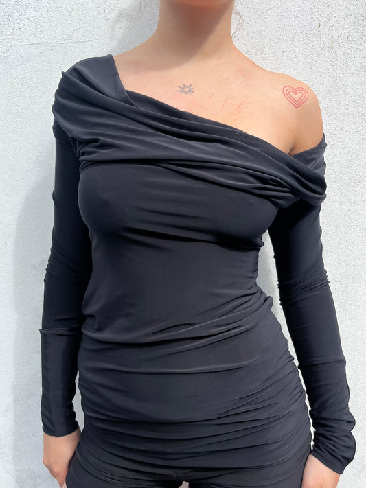 black cowl neck top