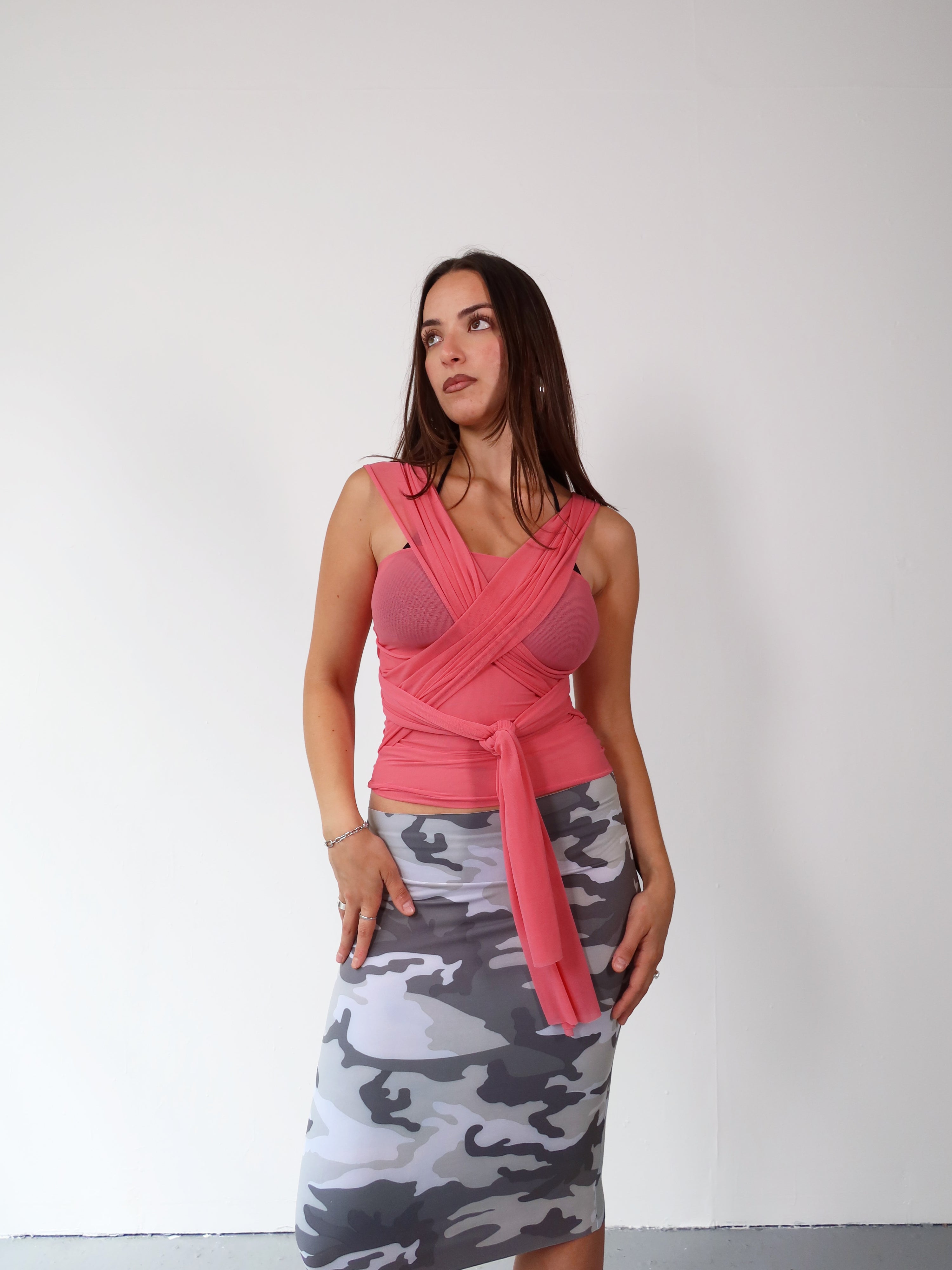 wrap top in coral mesh