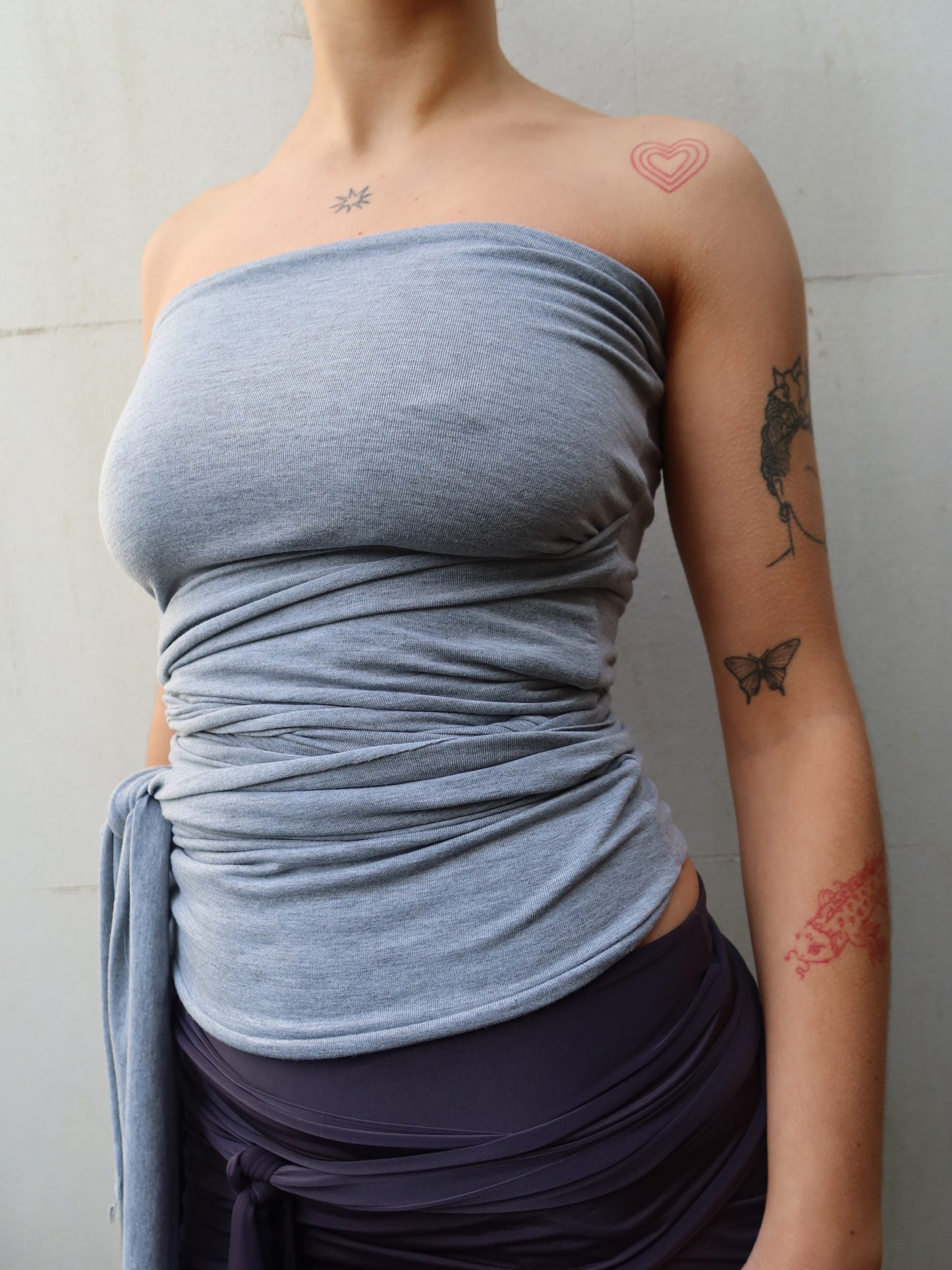 wrap top in marl grey