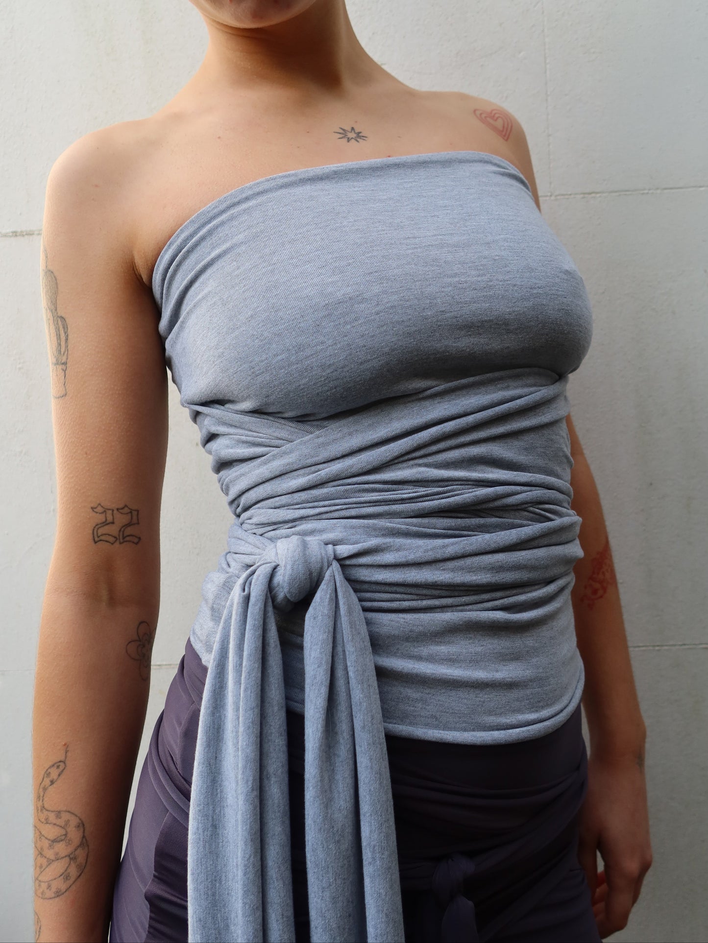 wrap top in marl grey