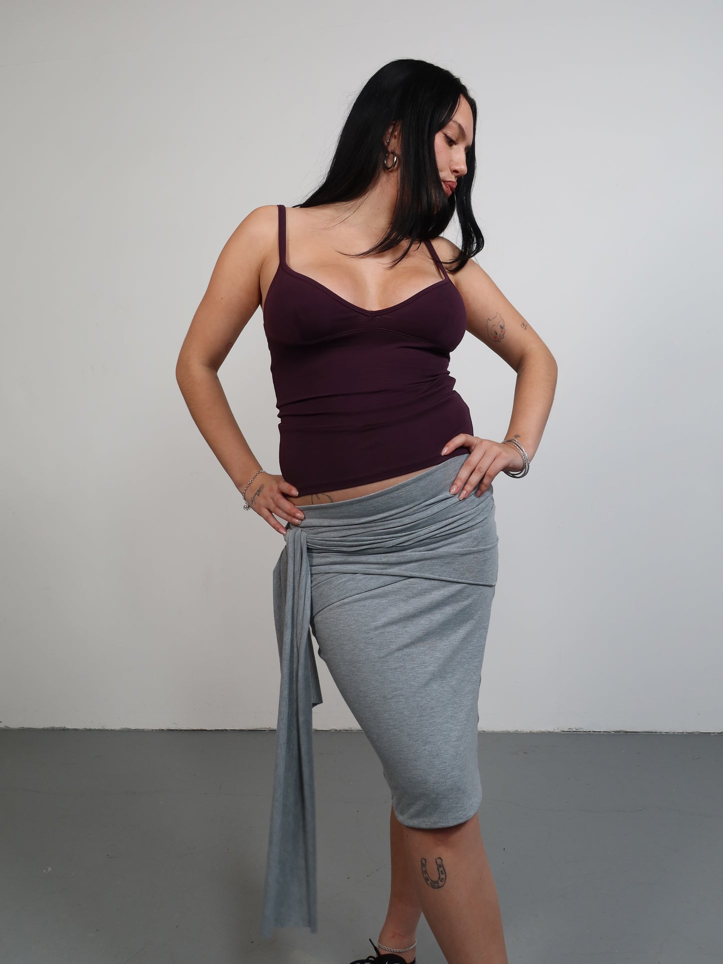 midi wrap skirt in marl grey