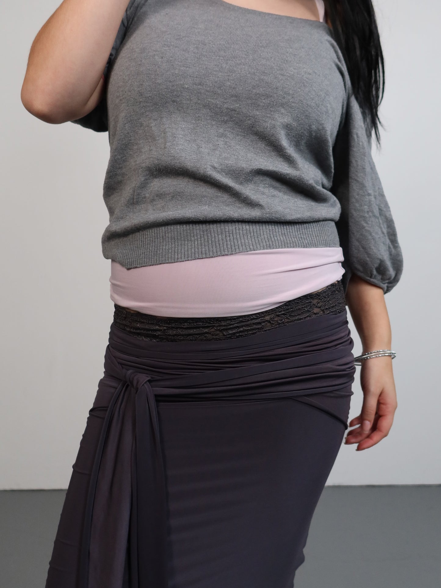 midi wrap skirt in slate