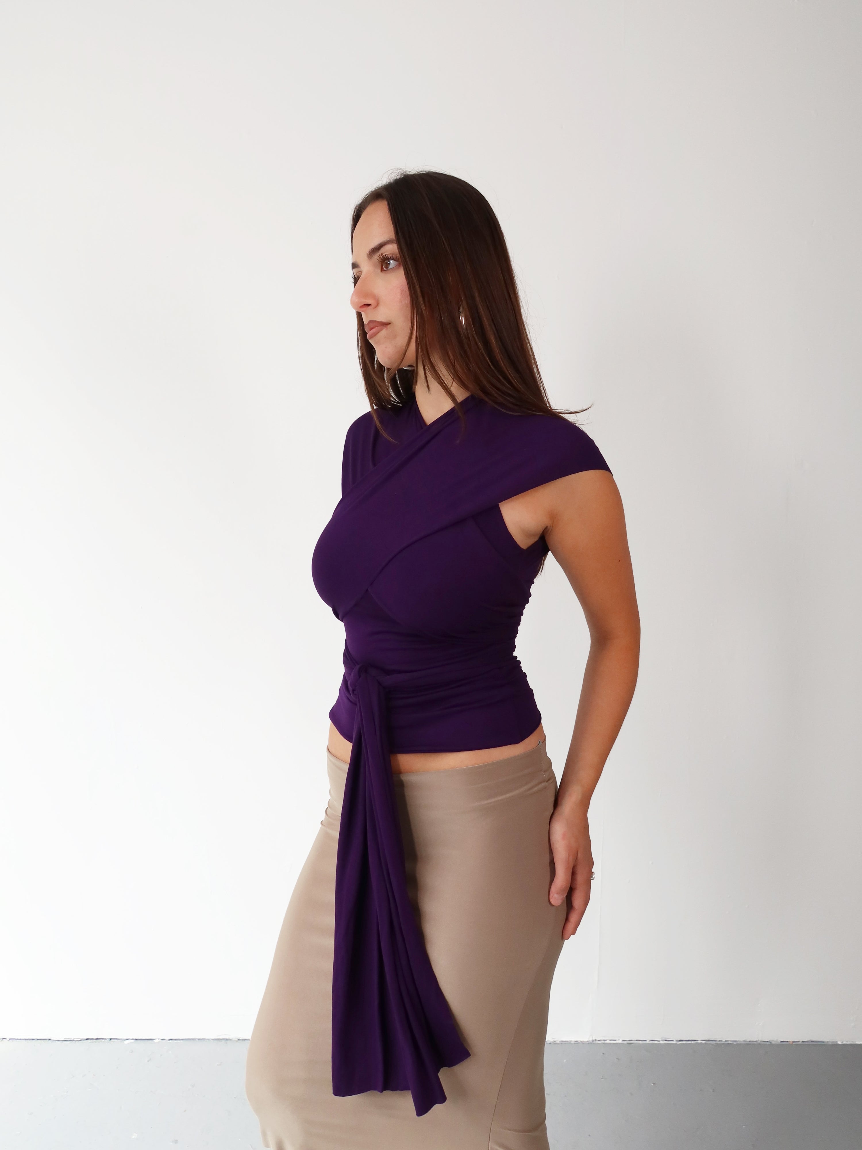 knot top in dark purple
