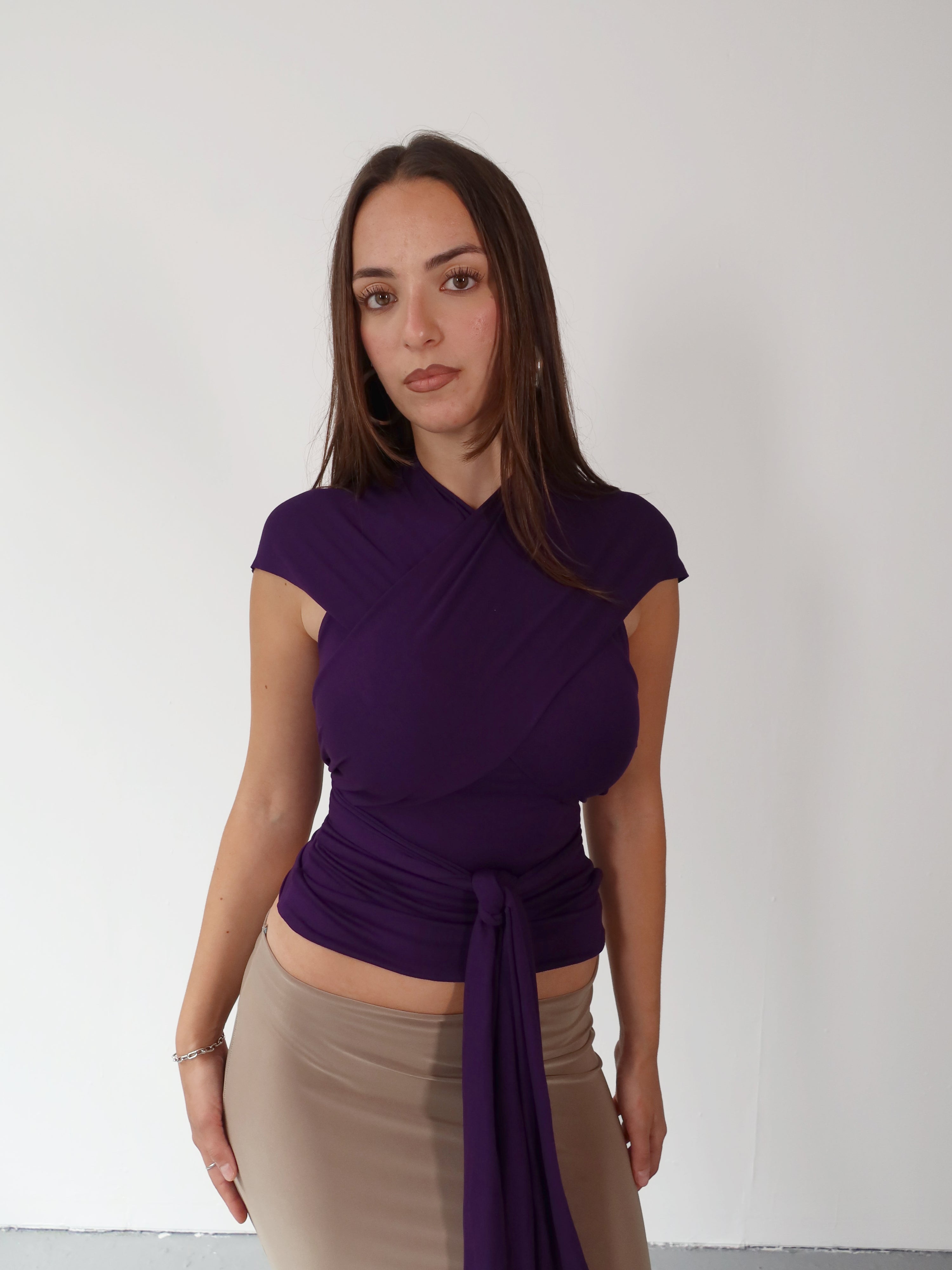 knot top in dark purple